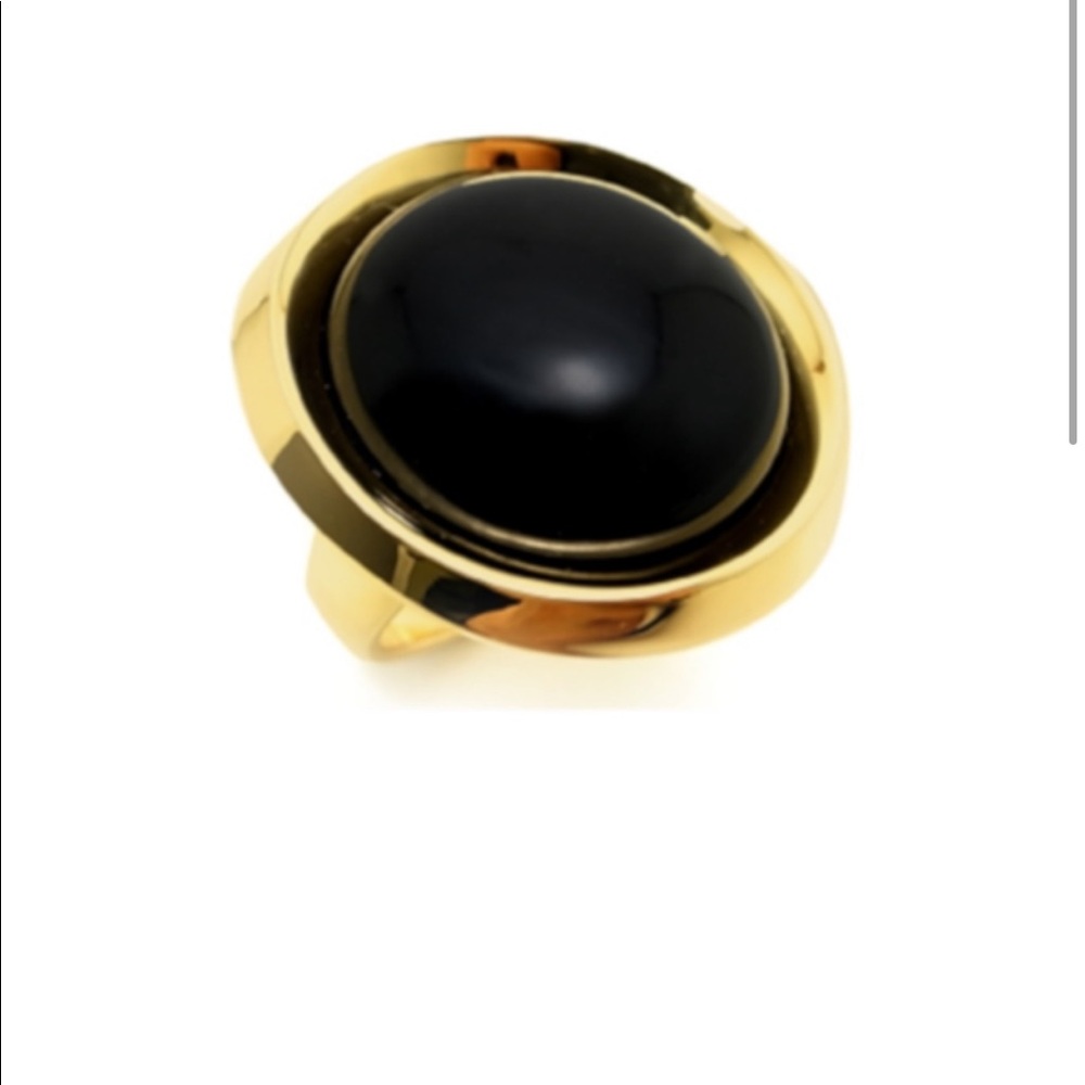 HOUSE of HARLOW black onyx resin oval goldtone ring 5 6 7 8 - Picture 2 of 9